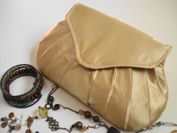Bridesmaids Clutch Gold Satin Pleated Wedding Accessory