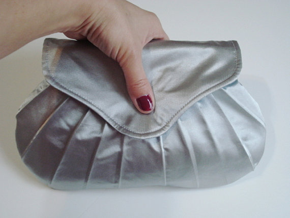 Silver Clutch, Pleated Purse, Small Purse, Holiday Evening Bag
