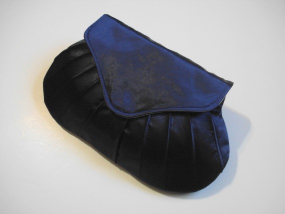 Navy Blue Satin Bridal Clutch - Pleated Bridesmaid Gift For Weddings - Evening Bag