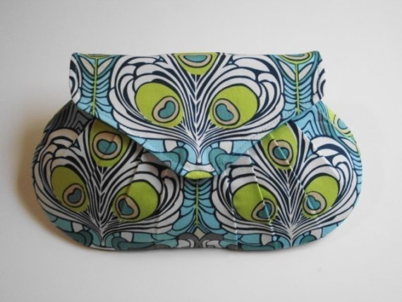 Pleated Clutch Peacock Print Small Purse Wedding Accessory Bridesmaids Gift Mother Of The Bride Blue And Green
